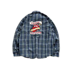 False Perception Vampire Tongue Blue Plaid Shirt