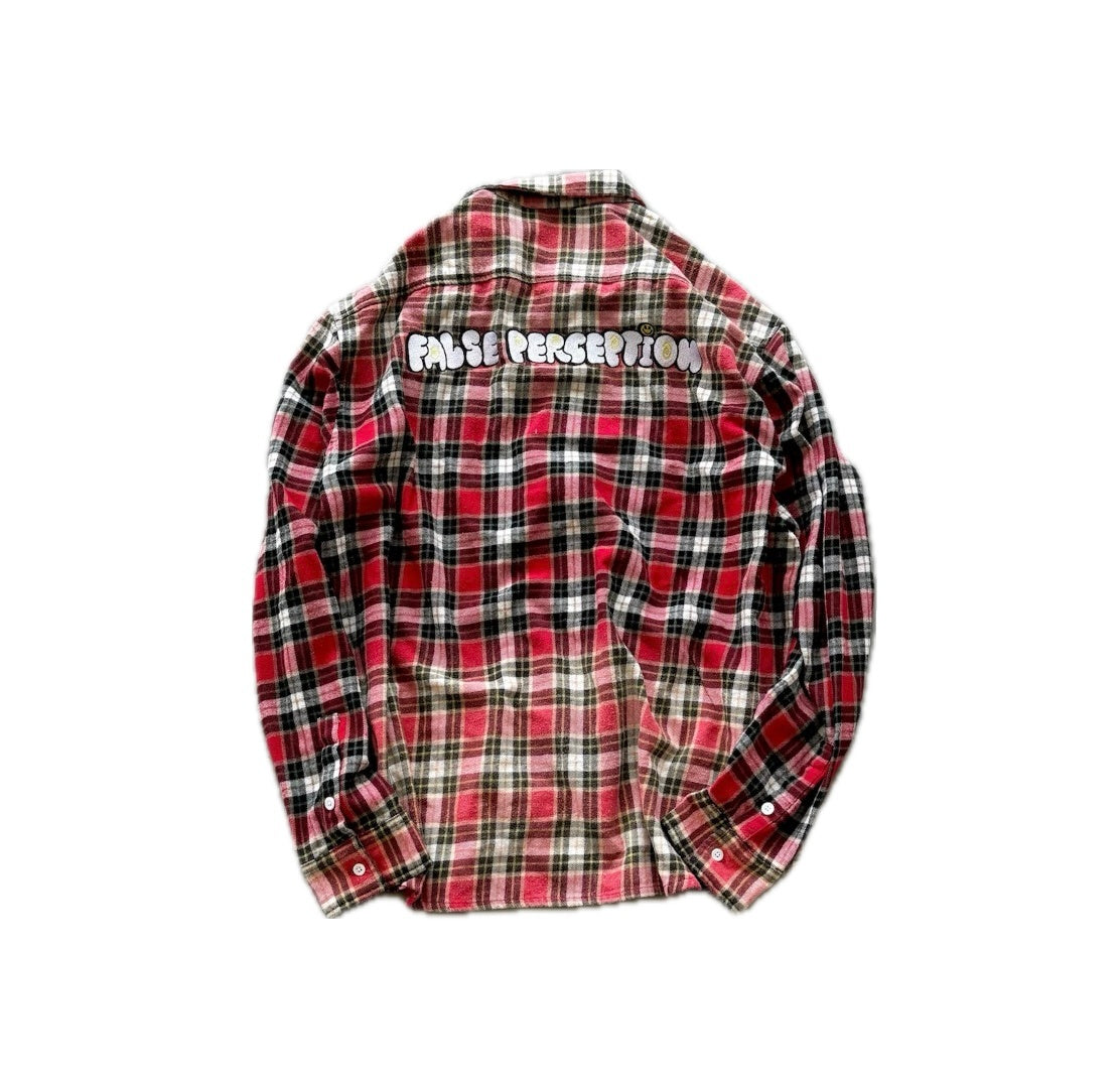 False Perception Smiley Red Plaid Shirt