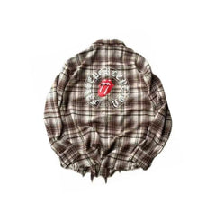 False Perception Tongue Logo Green Plaid Shirt