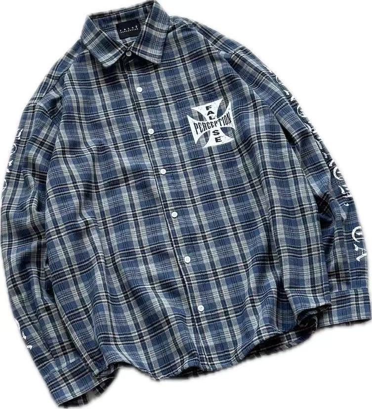 False Perception Cross Plaid Long‑Sleeve Shirt