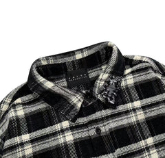 False Perception Tongue Logo Black‑White Plaid Shirt