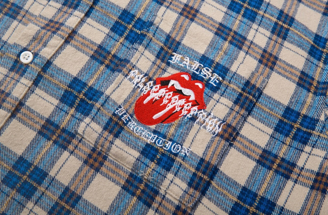 False Perception Tongue Logo Plaid Shirt