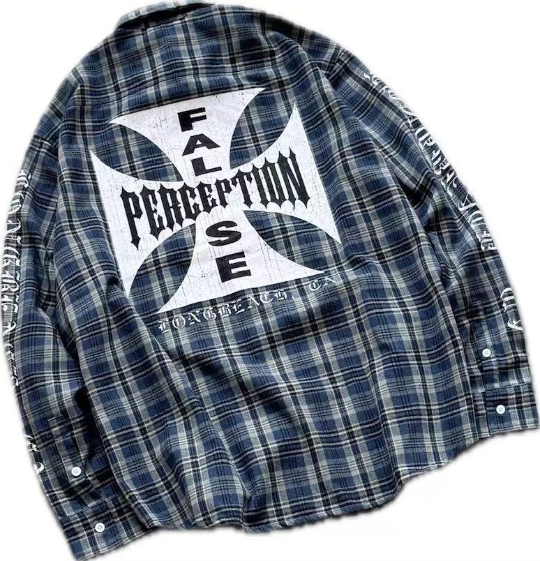 False Perception Cross Plaid Long‑Sleeve Shirt