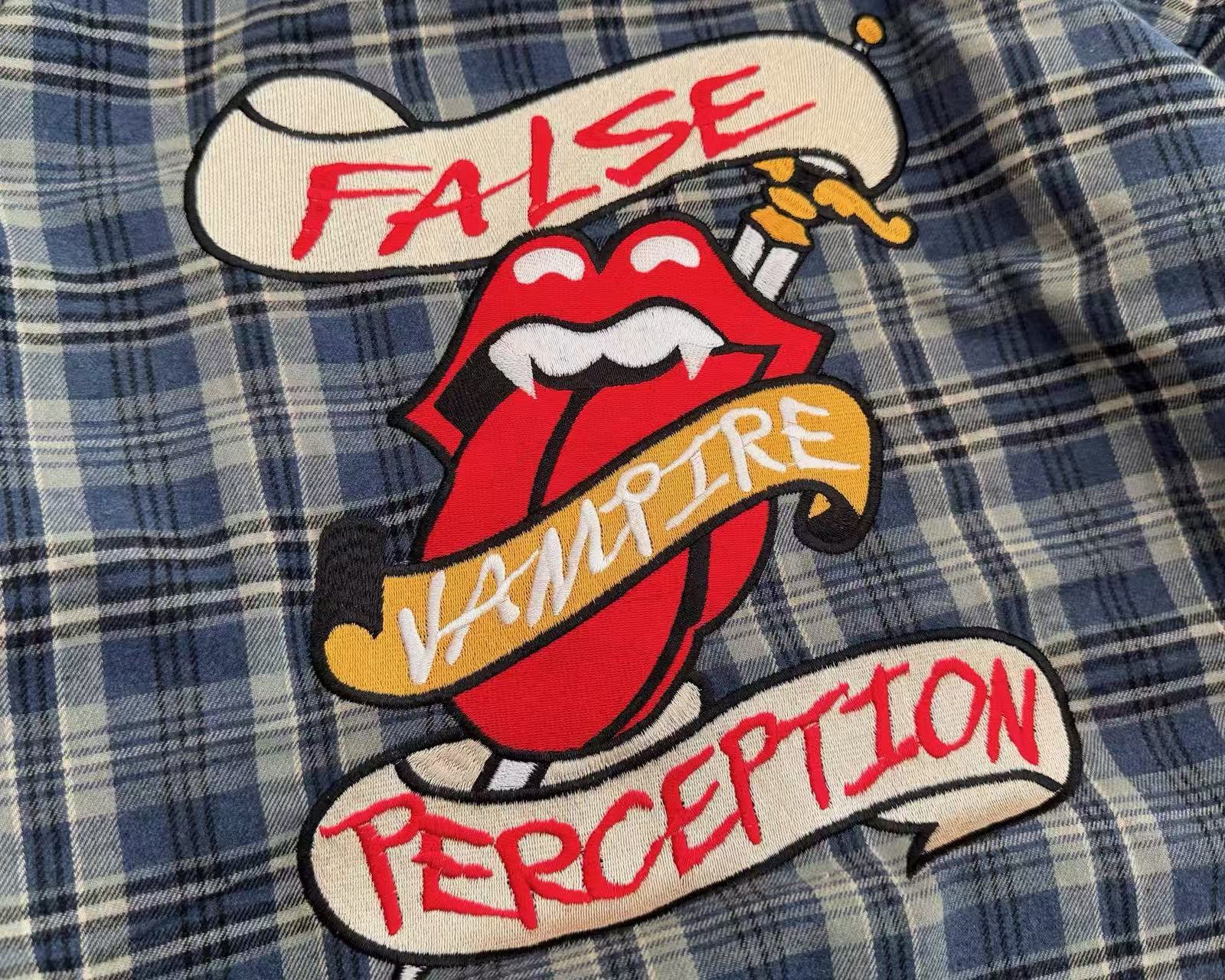 False Perception Vampire Tongue Blue Plaid Shirt