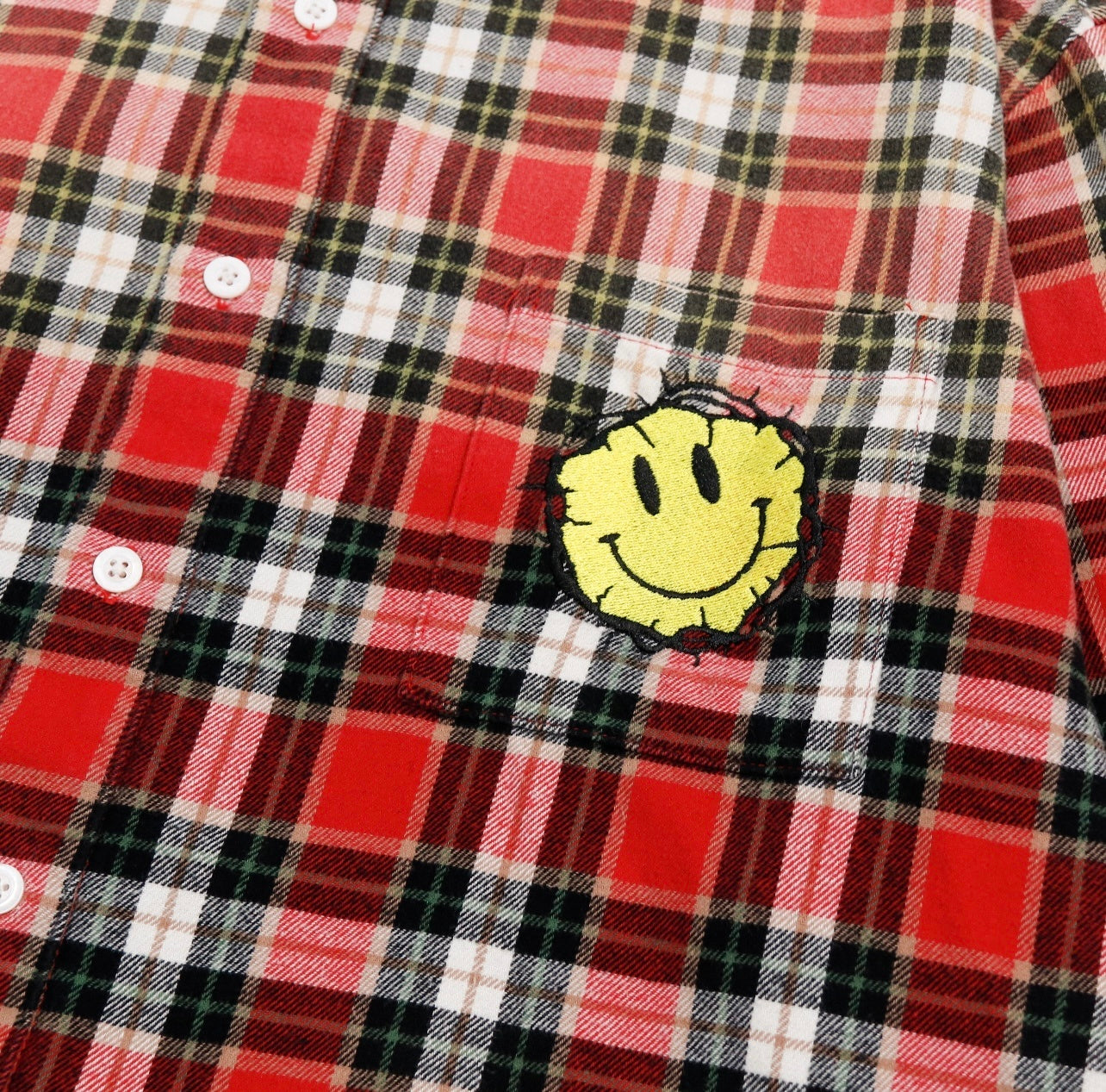 False Perception Smiley Red Plaid Shirt