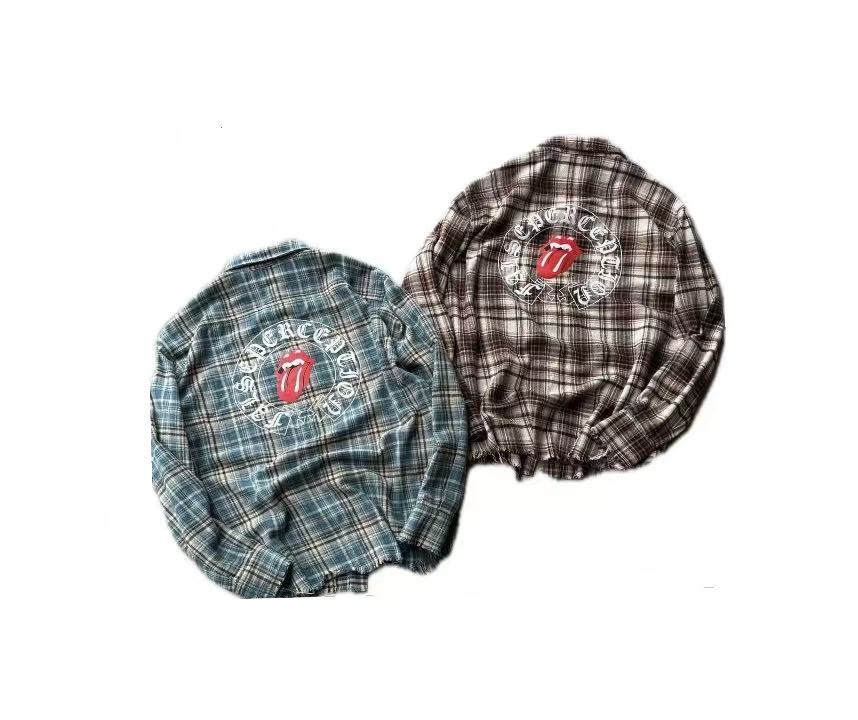 False Perception Tongue Logo Green Plaid Shirt