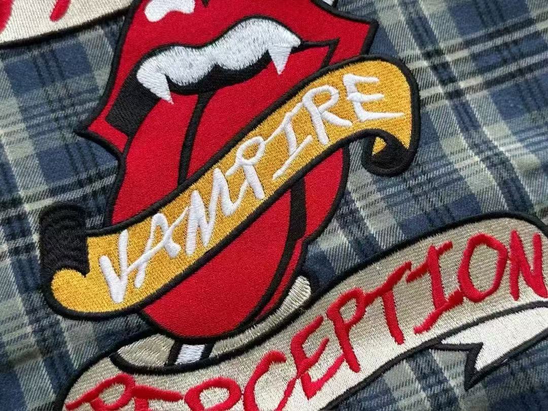 False Perception Vampire Tongue Blue Plaid Shirt