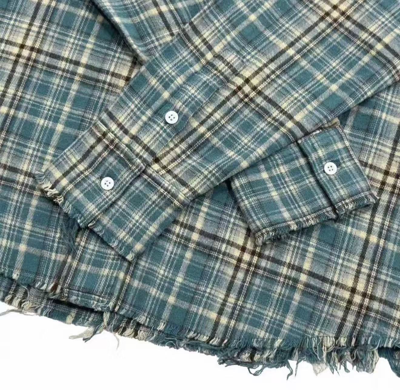 False Perception Tongue Logo Green Plaid Shirt