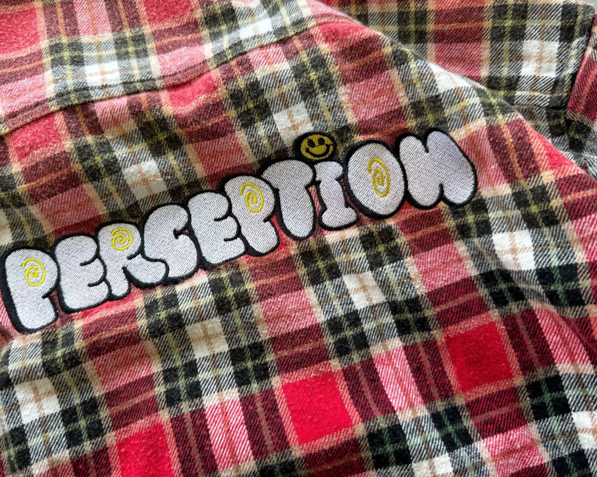 False Perception Smiley Red Plaid Shirt