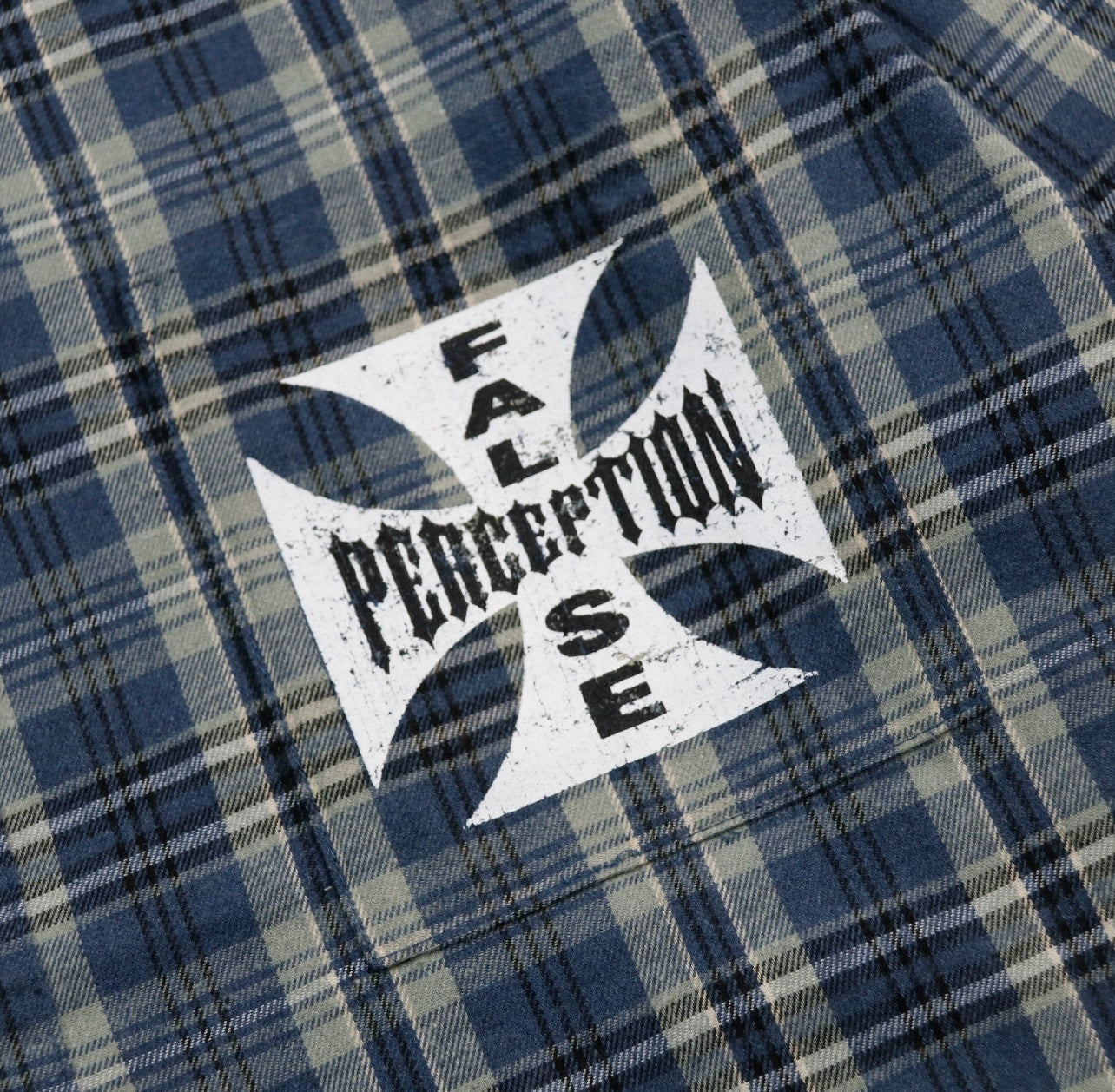 False Perception Cross Plaid Long‑Sleeve Shirt