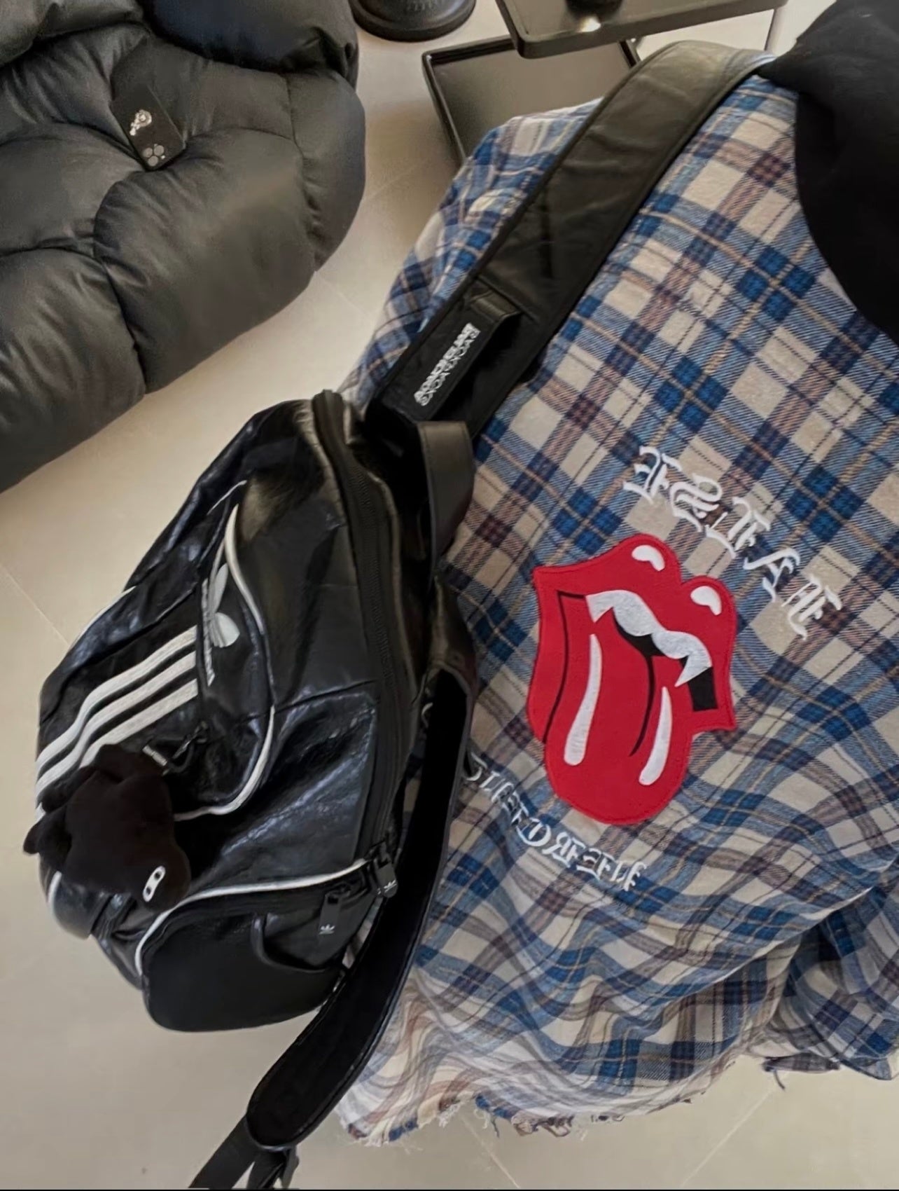False Perception Tongue Logo Plaid Shirt