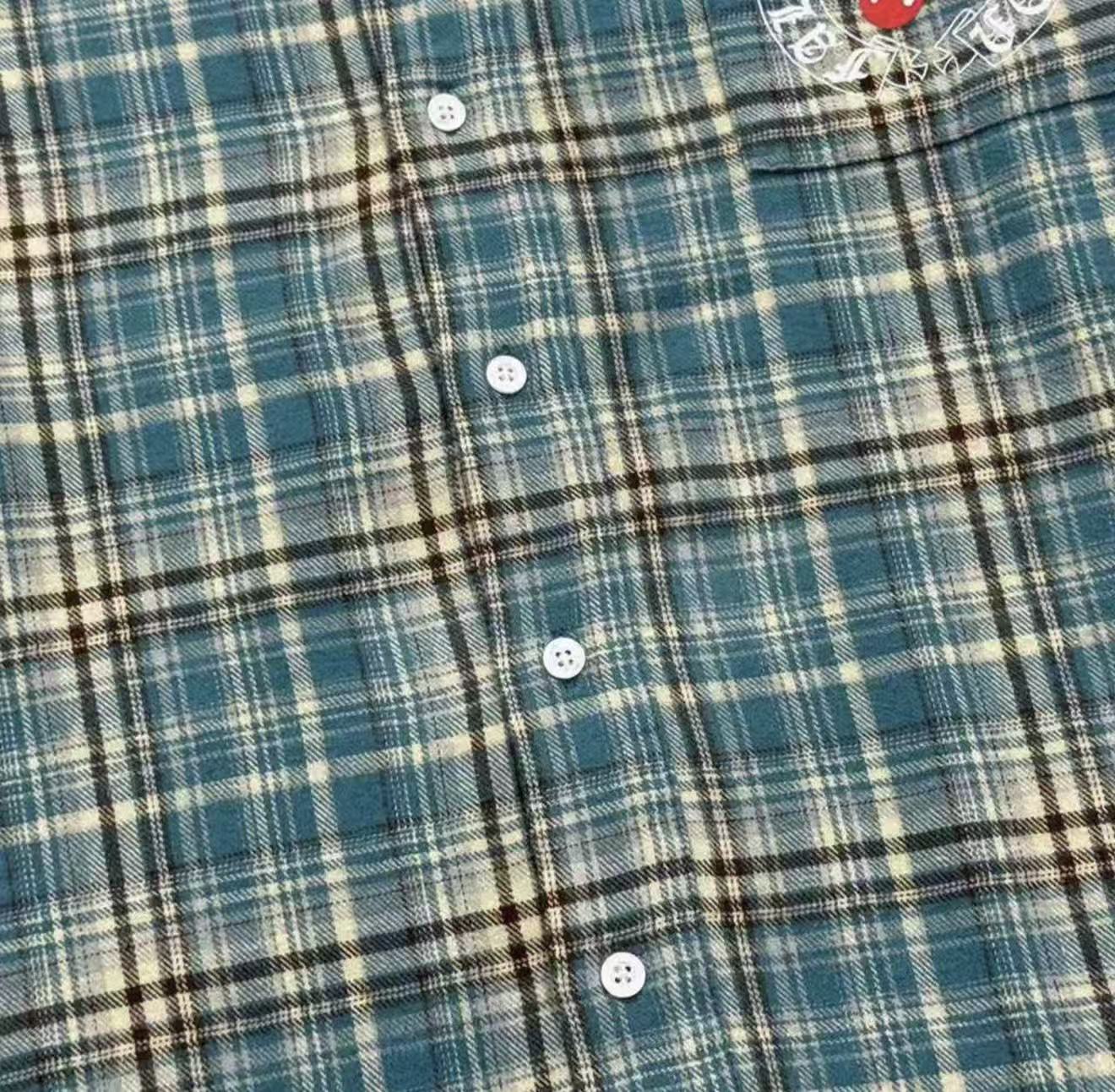 False Perception Tongue Logo Green Plaid Shirt