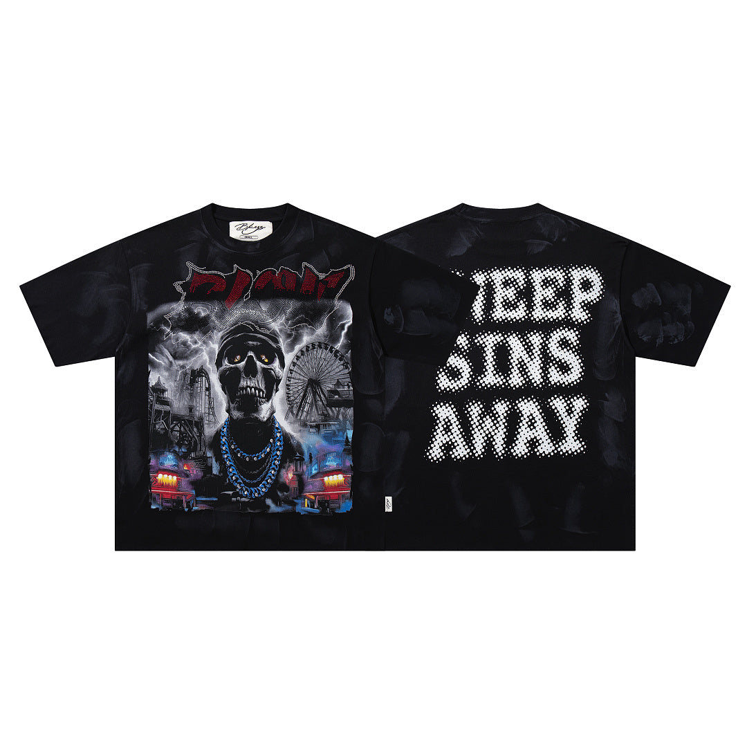 BKYS Skull Ferris Wheel Rhinestone Tee