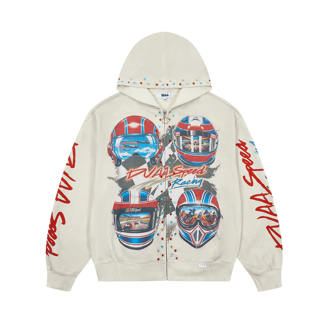 DUAA Helmet Rhinestone Hoodie