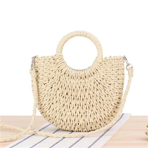 Yogodlns Handmade Half-Round Rattan Bag – Bohemian Wicker Shoulder Bag for Women