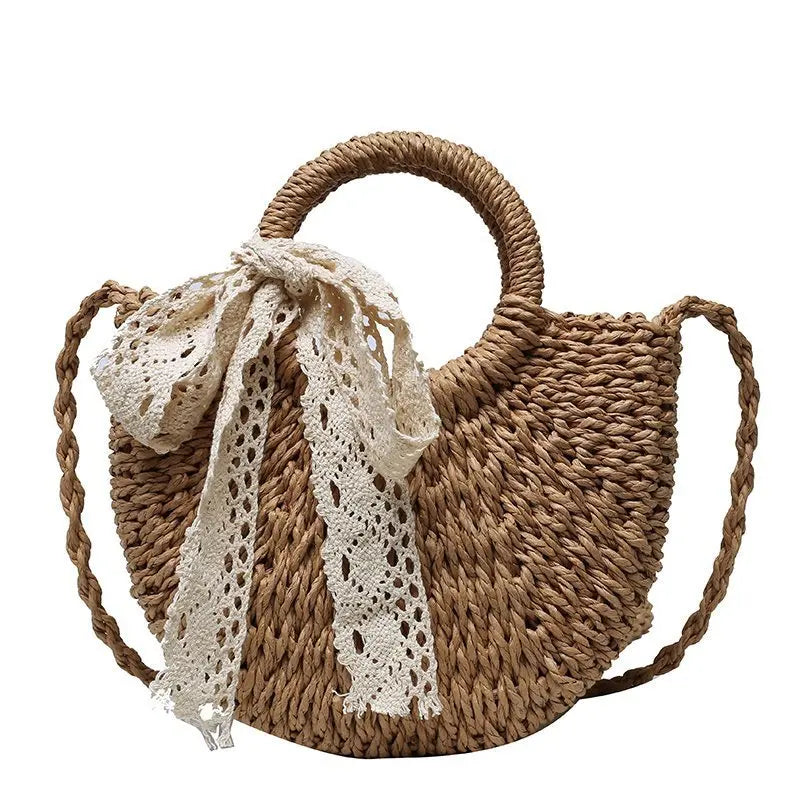 Yogodlns Handmade Half-Round Rattan Bag – Bohemian Wicker Shoulder Bag for Women