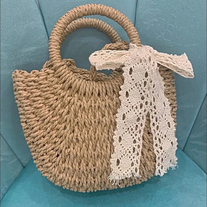 Yogodlns Handmade Half-Round Rattan Bag – Bohemian Wicker Shoulder Bag for Women