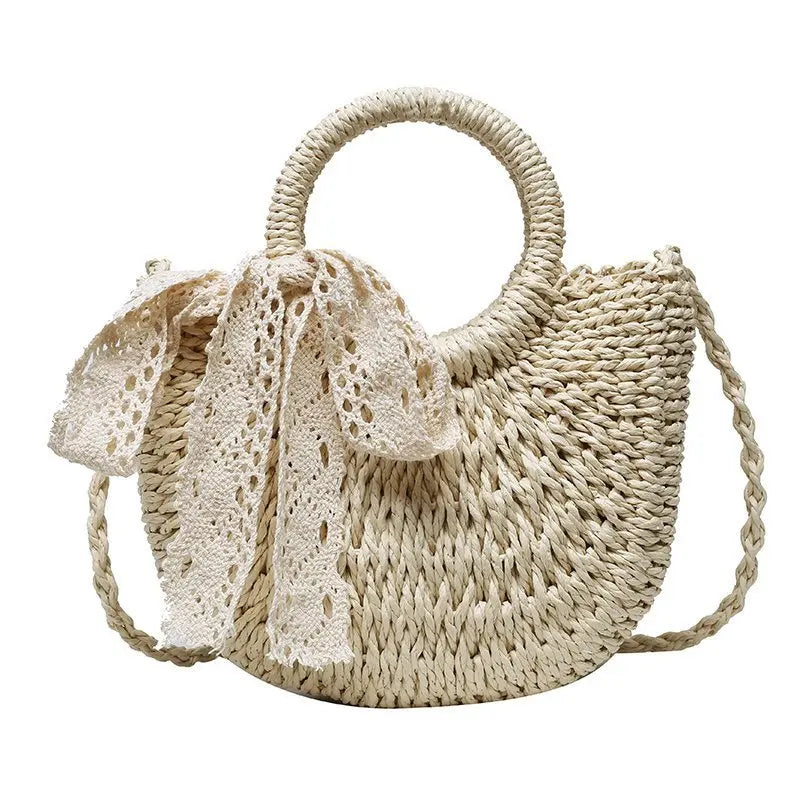 Yogodlns Handmade Half-Round Rattan Bag – Bohemian Wicker Shoulder Bag for Women