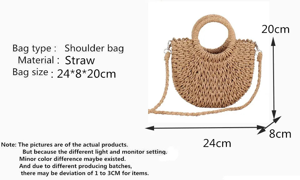 Yogodlns Handmade Half-Round Rattan Bag – Bohemian Wicker Shoulder Bag for Women