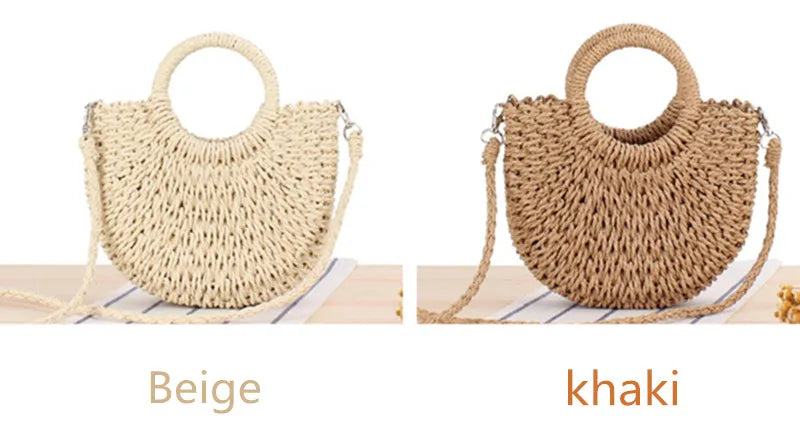 Yogodlns Handmade Half-Round Rattan Bag – Bohemian Wicker Shoulder Bag for Women