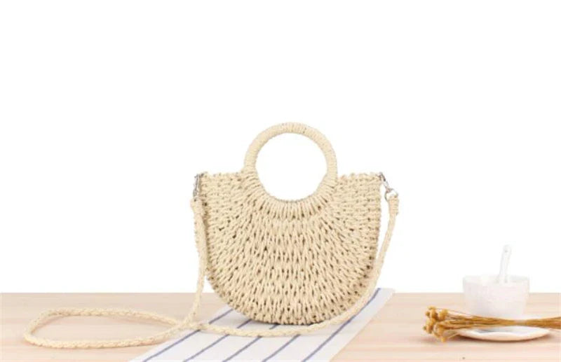 Yogodlns Handmade Half-Round Rattan Bag – Bohemian Wicker Shoulder Bag for Women