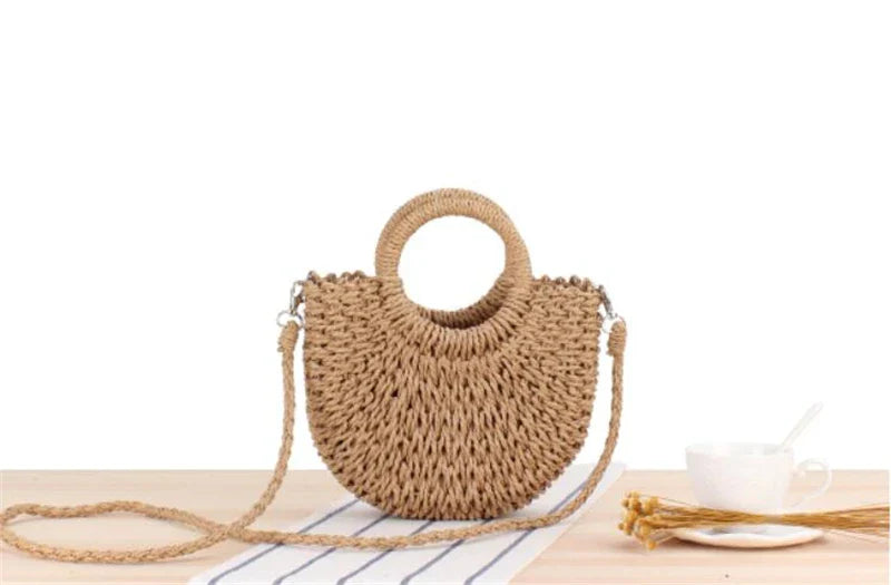 Yogodlns Handmade Half-Round Rattan Bag – Bohemian Wicker Shoulder Bag for Women