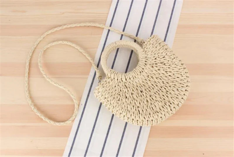 Yogodlns Handmade Half-Round Rattan Bag – Bohemian Wicker Shoulder Bag for Women