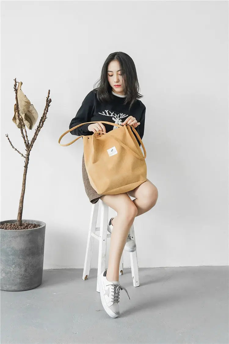 MARKROYAL Corduroy Tote Bag for Women – Large Capacity Shoulder Bag