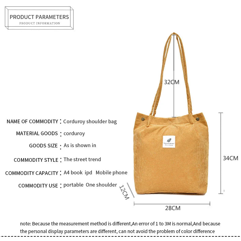 MARKROYAL Corduroy Tote Bag for Women – Large Capacity Shoulder Bag