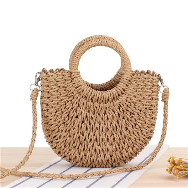 Yogodlns Handmade Half-Round Rattan Bag – Bohemian Wicker Shoulder Bag for Women