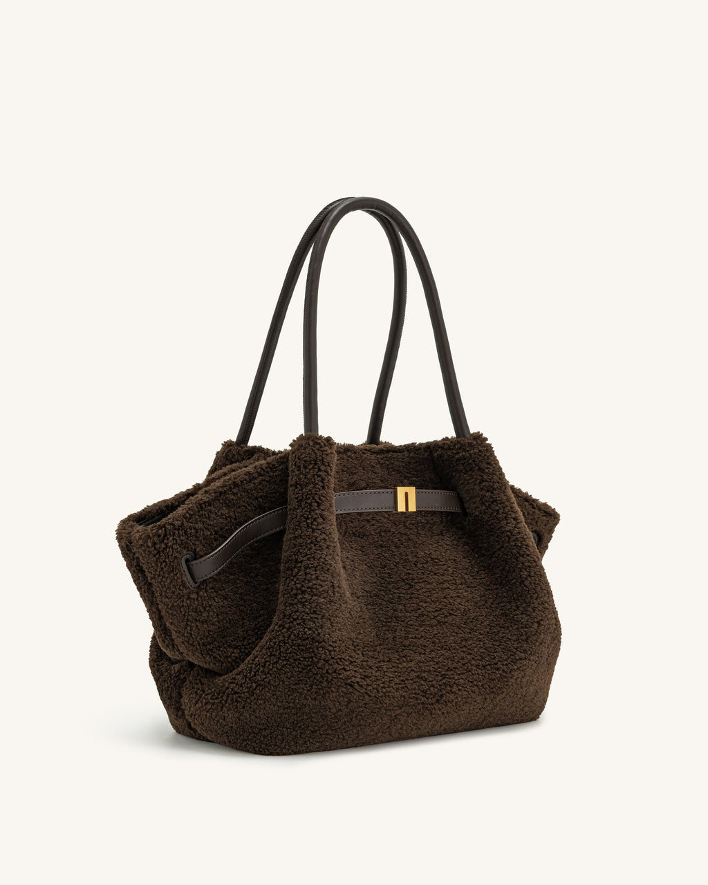 Hana 中型人造毛皮手提袋 - 摩卡棕色