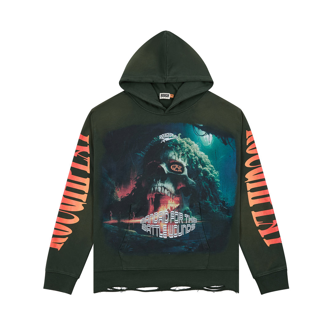 Rough Play Jungle Skull Distressed Hoodie