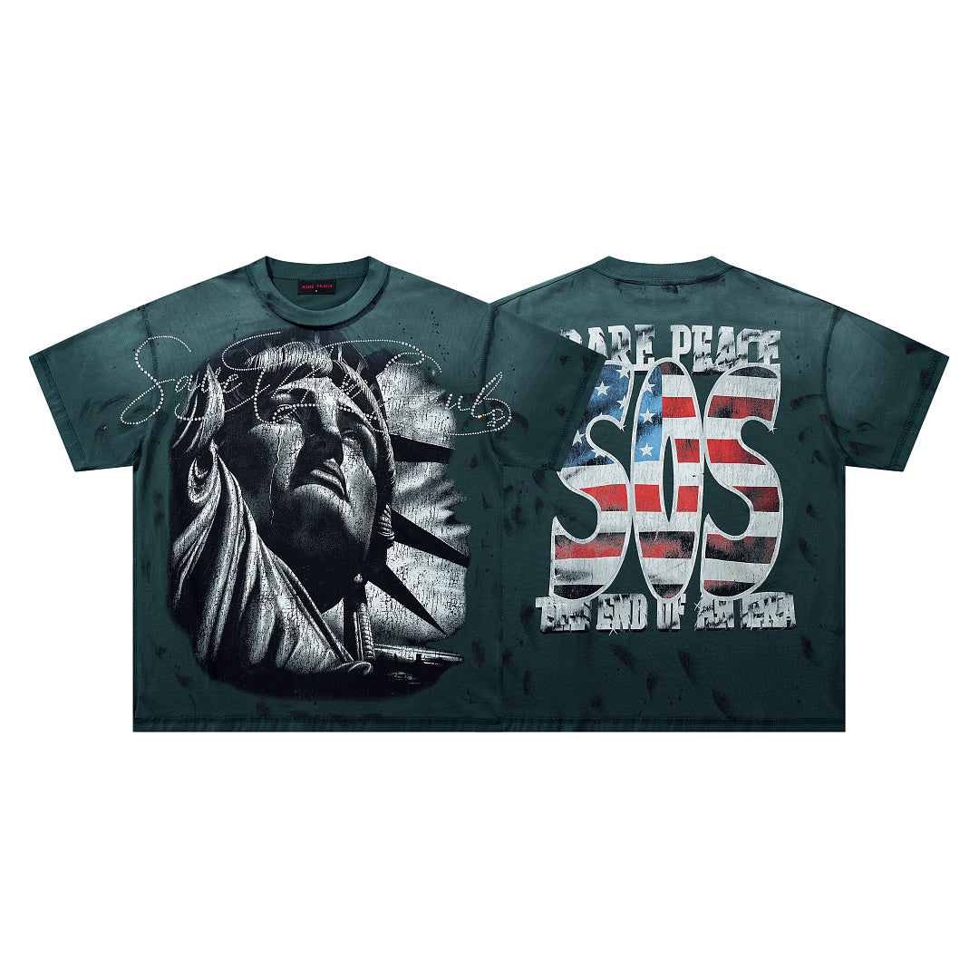RARE PEACE Statue Of Liberty Flag Tee
