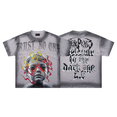 RARE PEACE Crying Cherub Flame Gothic Tee