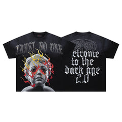 RARE PEACE Crying Cherub Flame Gothic Tee