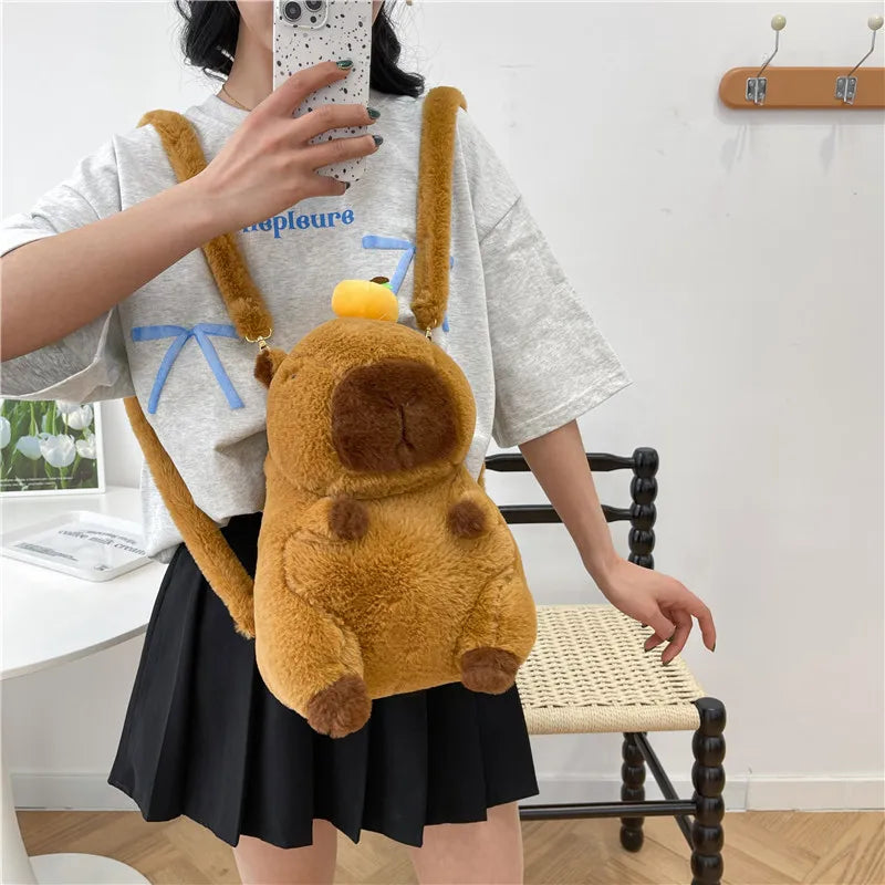 Cute Soft Plush Capybara Backpack for Girls – Kawaii Animal Mini Backpack