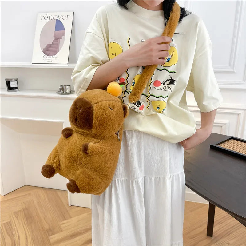 Cute Soft Plush Capybara Backpack for Girls – Kawaii Animal Mini Backpack