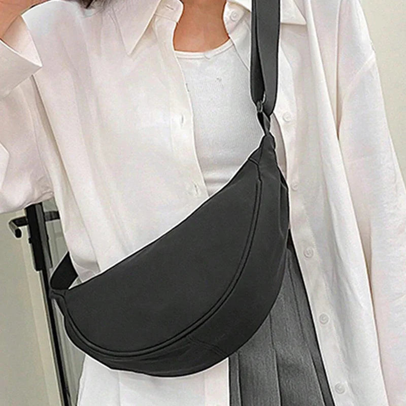 Women's Round-Shaped Nylon Bag – Lightweight Circular Shoulder Handbag