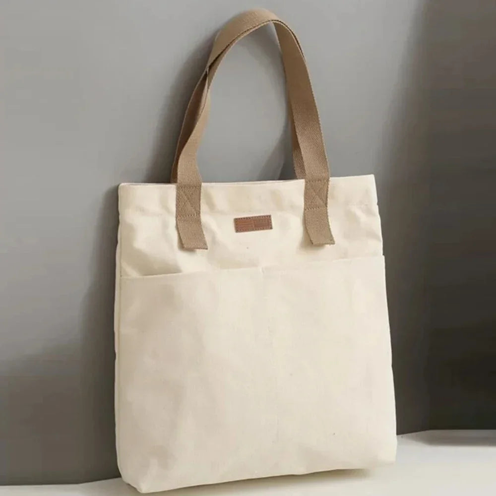 Women's Canvas Tote Bag with Sewing Thread Detail – Handcrafted Shoulder Bag
