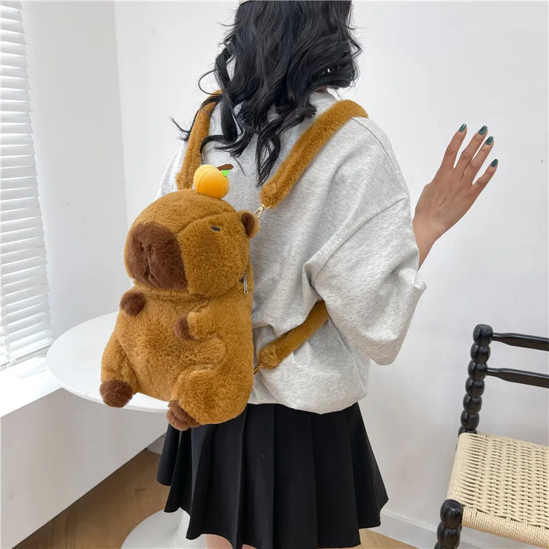 Cute Soft Plush Capybara Backpack for Girls – Kawaii Animal Mini Backpack