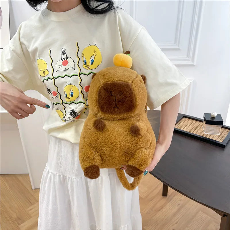 Cute Soft Plush Capybara Backpack for Girls – Kawaii Animal Mini Backpack