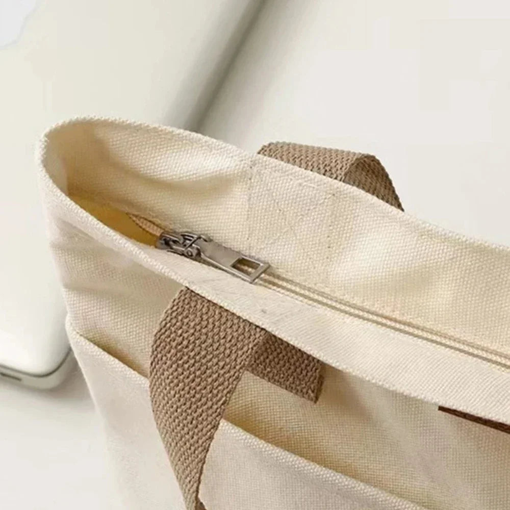 Women's Canvas Tote Bag with Sewing Thread Detail – Handcrafted Shoulder Bag