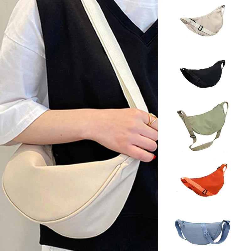 Women's Round-Shaped Nylon Bag – Lightweight Circular Shoulder Handbag