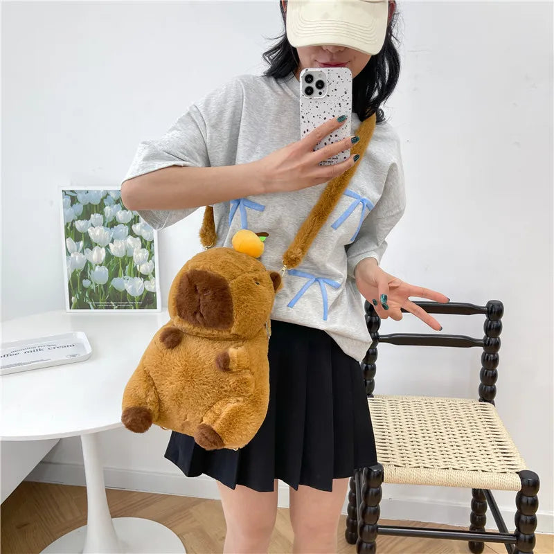Cute Soft Plush Capybara Backpack for Girls – Kawaii Animal Mini Backpack