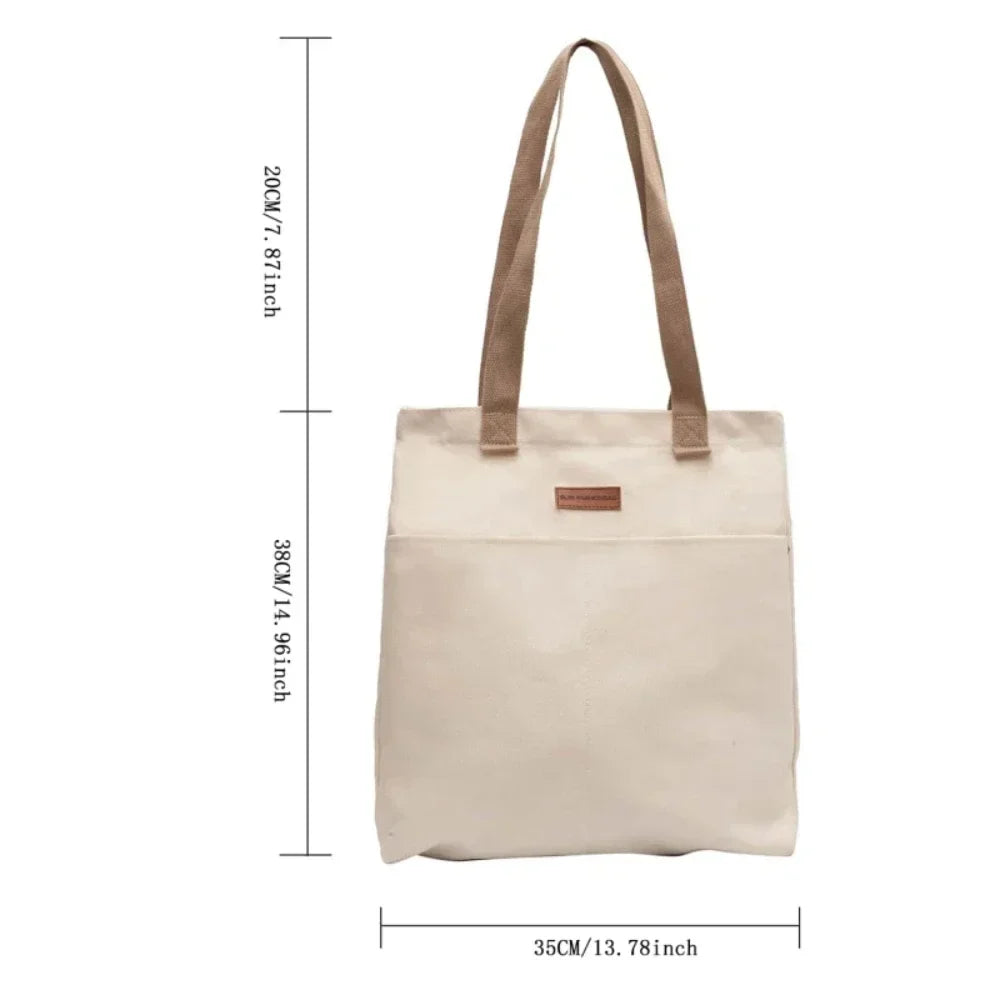 Women's Canvas Tote Bag with Sewing Thread Detail – Handcrafted Shoulder Bag