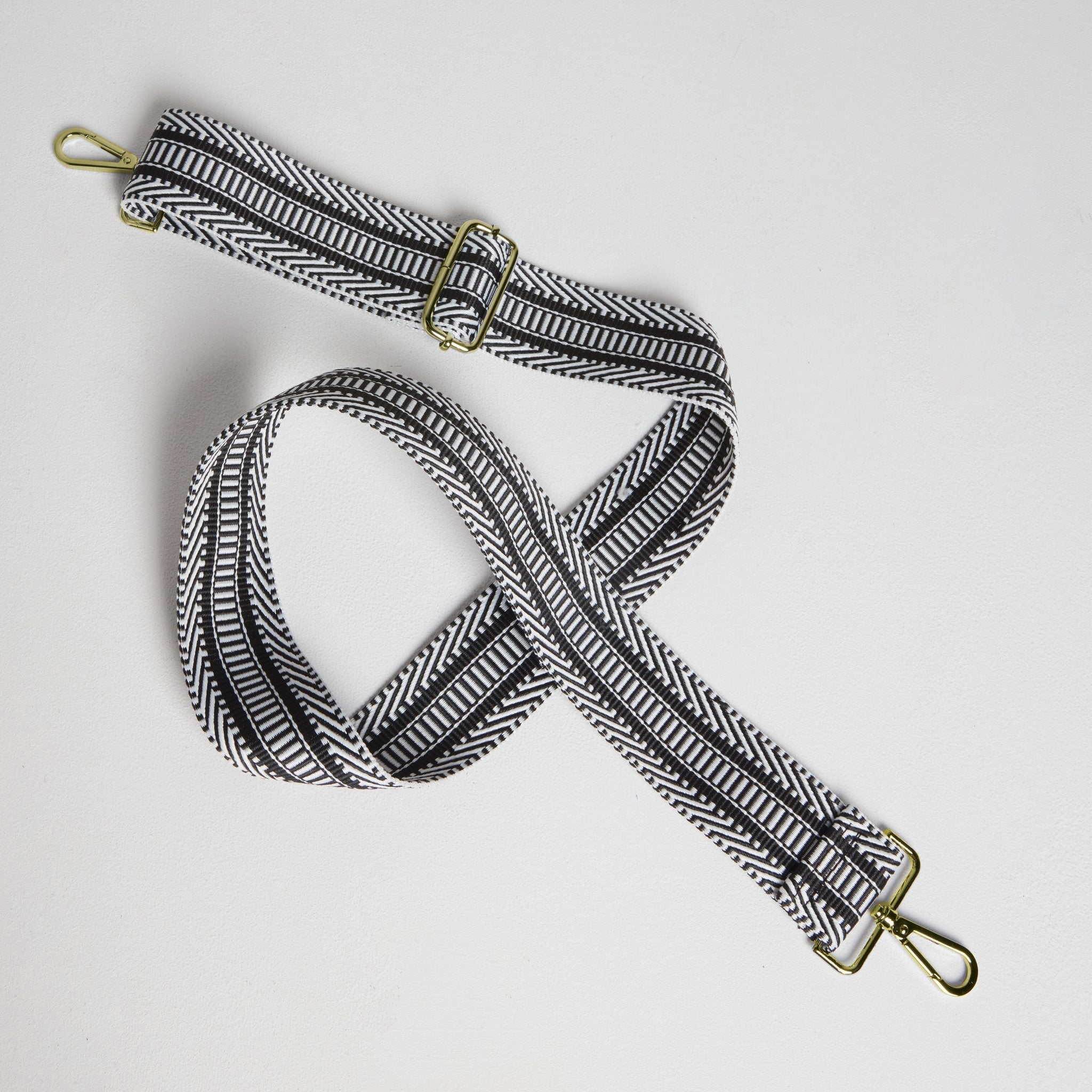 Crossbody Strap - Black & White Chevron (Gold Hardware)