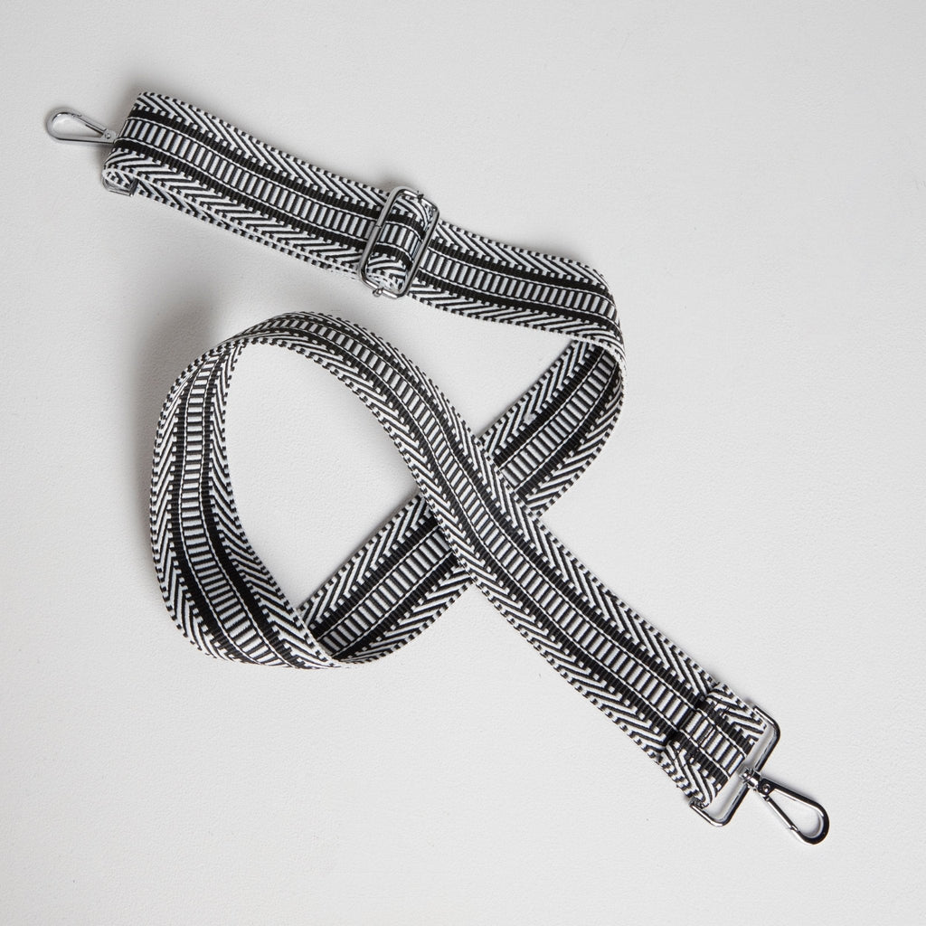 Crossbody Strap - Black & White Chevron (Silver Hardware)