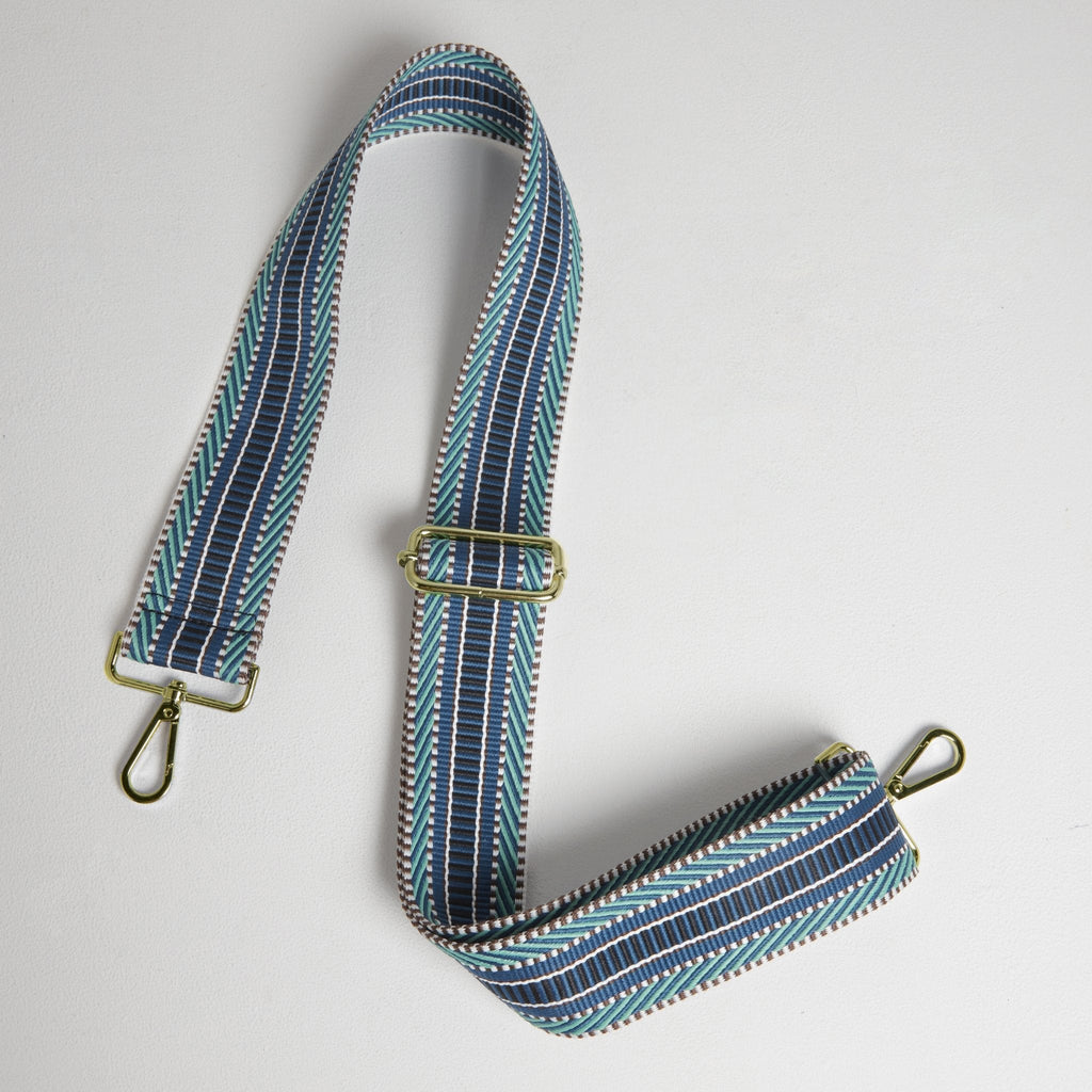Crossbody Strap - Blue Aztec (Gold Hardware)