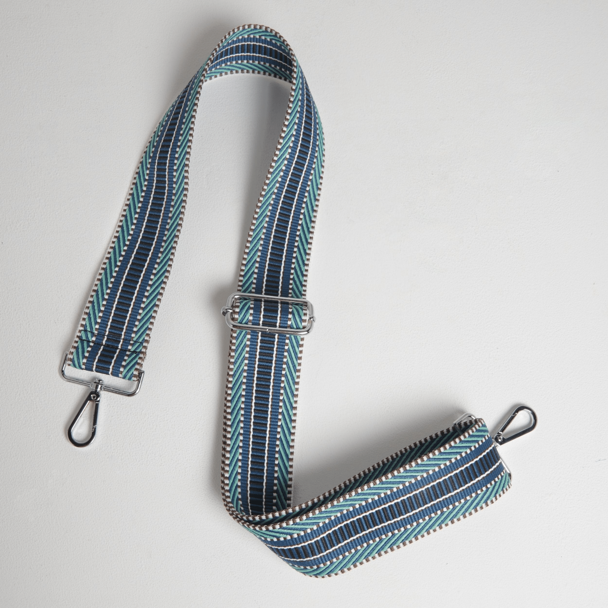 Crossbody Strap - Blue Aztec (Silver Hardware)