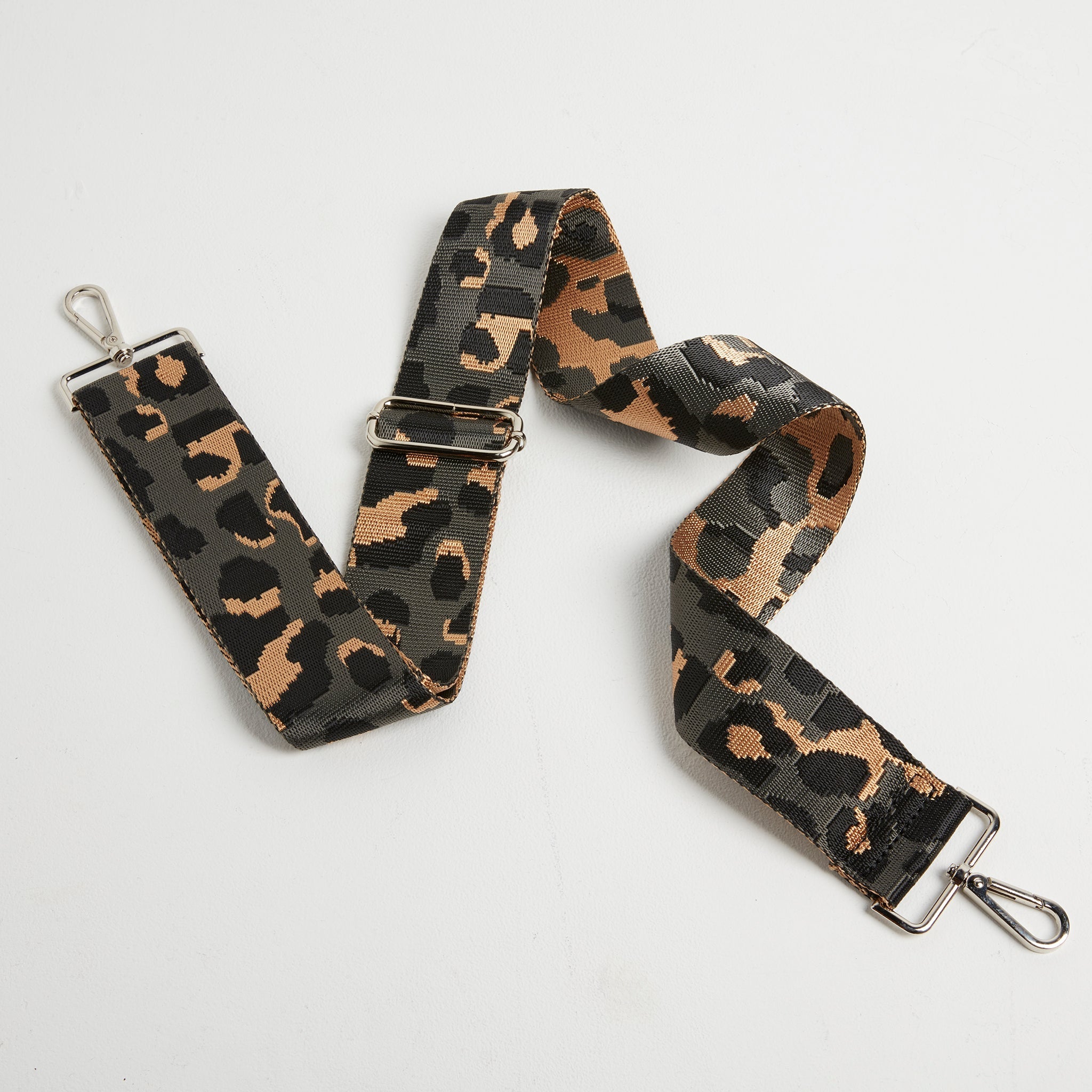 Crossbody Strap - Dark Leopard Print (Silver Hardware)